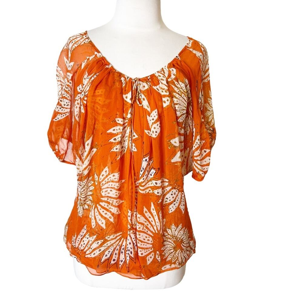 Diane Von Furstenberg silk Y2K tie front fly away floral blouse sz 8